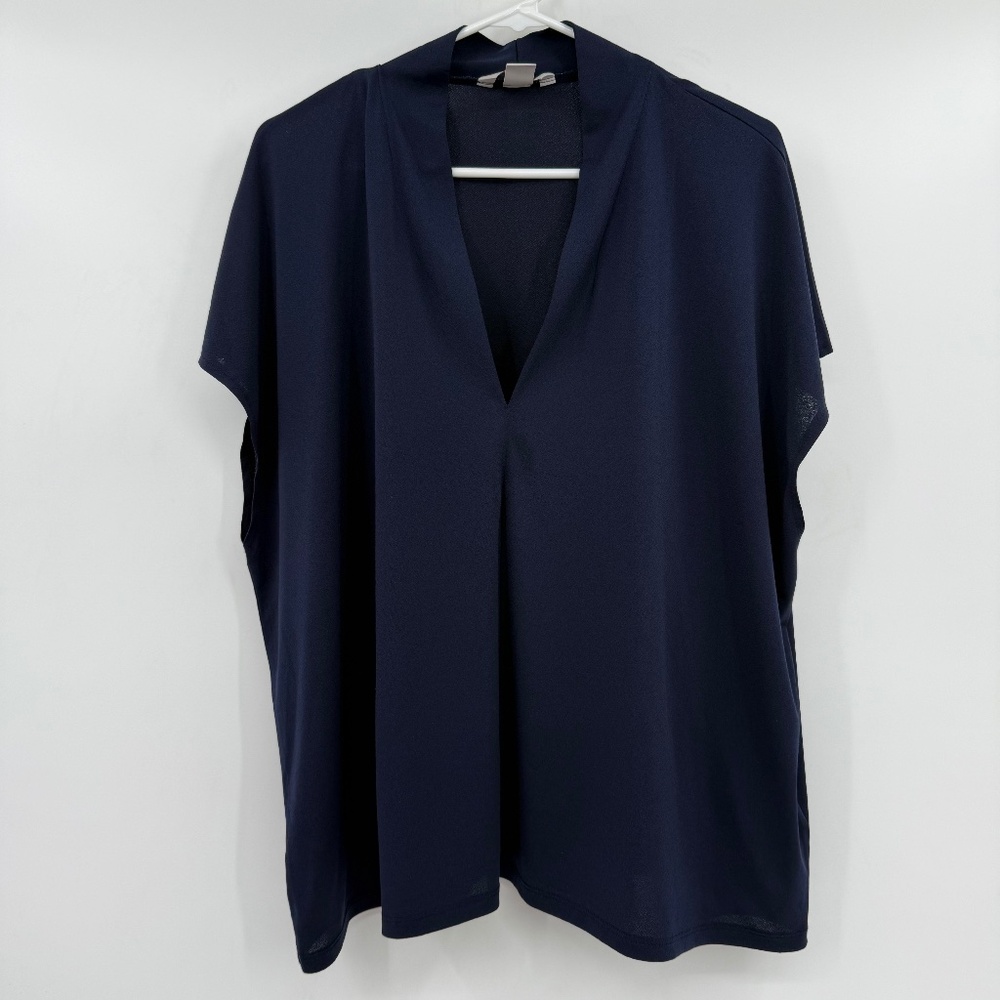 HM Top Women XXL Blue V Neck Cap Sleeve Office Career Rayon Lightweight Casual
